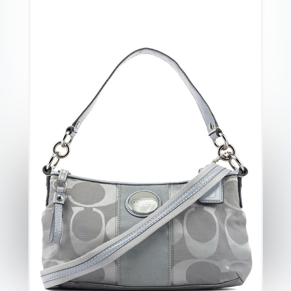 Vintage Y2K Coach Silver, Gray, Pale Blue Signature Shoulder Bag